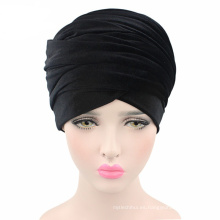 2017 venta caliente de terciopelo negro turbante sombrero de cola larga cabeza bufanda al por mayor bufanda hijab musulmán de las mujeres al por mayor